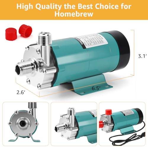 MRbrew Wort Pump Stainless Steel for Wort Transfer, Magnetic Beer Pump Brew with 1/2” NPT Thread Head, Quiet Operation & Excellent High Temperature Resistance System Beer Brewing Kit (Green) - size: Green Pump