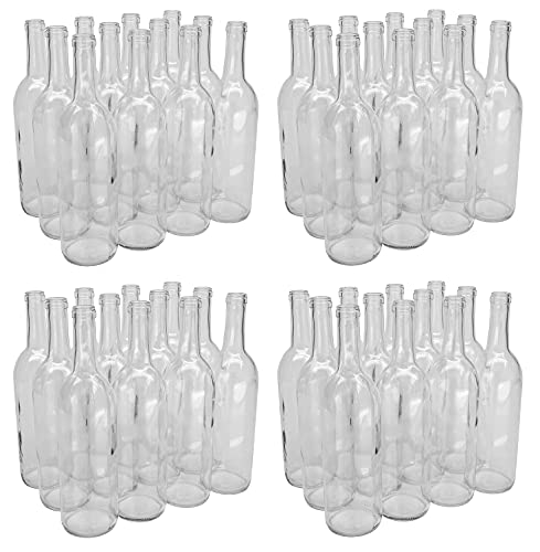 North Mountain Supply 750ml Glass Bordeaux Wine Bottle Flat-Bottomed Cork Finish - 48 Bottles (4 Cases of 12) - Clear/Flint