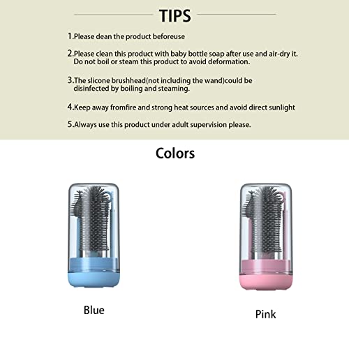 Travel Bottle Cleaner Kit, Silicone Baby Bottle Brush Set with Bottle Brush, Drying Rack, Nipple Brush,Straw Brush,Soap Dispenser, Portable Baby Bottle Brush Cleaner for Home and Travel,Blue - color: Light Blue