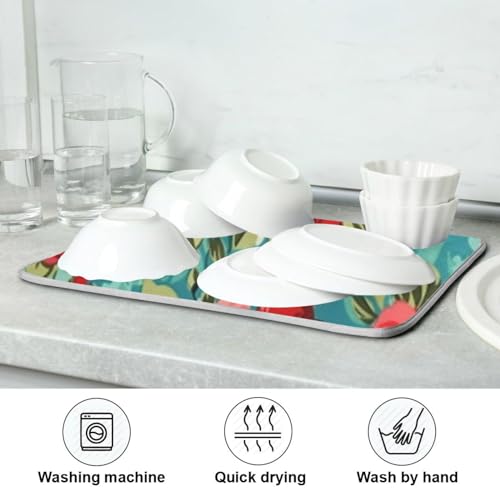 Kcldeci Red Green Rose Dish Drying Mat Kitchen Drying Pad Dish Draining Mat Dish Rack Drainer Pad 16 x 18 - color: Woman, size: 16x18in