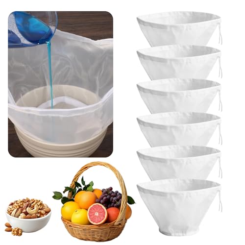 6PCS Cheese Cloth Bags for Straining, Bowl-Shaped Reusable Nylon Cheese Cloth Filter Bag, Fine Mesh Cheesecloth for Cooking Nut Milk, Juice, Dumpling Fillings, Cooking (S)