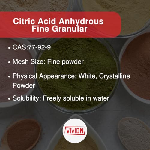 Citric Acid Fine Gran - 1 kg (2.2 lb) - Anhydrous Fine Granular - Natural Sour Salt Flavor Enhancer & Food Grade Preservative - Descaling Cleaning Concentrate - Skincare Bath Bomb Cosmetic Ingredient - size: 2.2 Pound (Pack of 1)