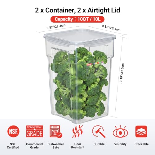 2 Pack 10 QT Commercial AIrtight Food Storage Containers, Clear Storage Containers with Recessed Handles, Clear, Stackable Containers with Gold Scale Markings for Flour, Rice, Sugar and Pet Food - size: 2 X 10.0(QT)