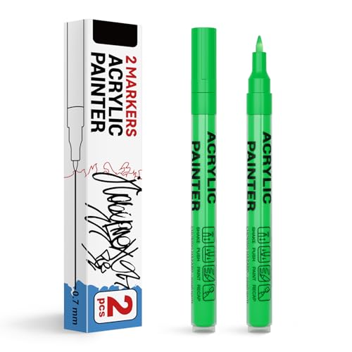 Acrylic Paint Pens Waterproof Markers 2 Green Permanent Marker Pens Acrylic Pens for Rock Painting Glass Stone Ceramic Metal Fabric Pebble Painting pens Craft Supplies - color: Green