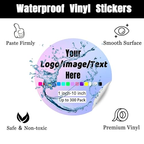 Custom Stickers for Weddings, Birthdays & Businesses - Personalized Labels with Your Logo - Waterproof, Fade and Heat Resistant - Pack of 100-1000 (Custom Text, 8 Inch) - color: Custom Text, size: 8 Inch
