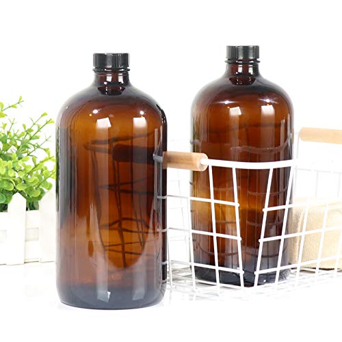 STARSIDE 32oz 4-Pack Amber Glass Boston Bottles with Airtight Seal & Caps | 1 Liter Glass Boston Round Bottles with Phenolic Poly Cone Caps, for Secondary Fermentation, Kombucha, Brewing and Juicing - size: L-32OZ-4pack