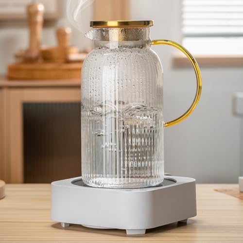 Buaic Glass Pitcher with Lid, 68 oz/2 Liter Classic Vertical Stripes Water Pitcher,Glass Water Carafe for Cold Brew, Coffee, Lemonade, Iced Sun Tea,Beverage,Milk, Heat Resistant - color: Clear, size: 2L-1 PACK