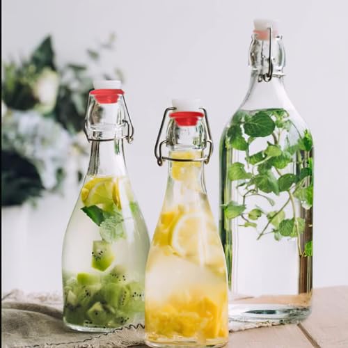 Swing top Bottles - Clear Glass Bottles with Lids 3 Pack - for Kombucha Fermenting, Beer Brewing, Juicing, Milk or Eggnog- Glass Container for Liquid Storage