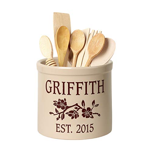 Personalized 2 Gallon Crock Pot. Two lines of text and flower branch design