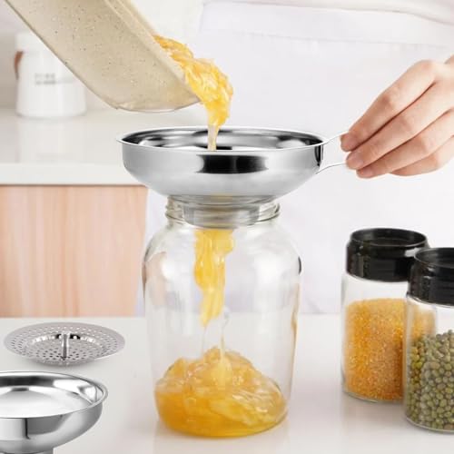 Canning Funnel with Strainer, Food Grade Funnel for Kitchen Use, Metal Large & Small Wide Mouth Funnels for Mason Jars, Stainless Steel & Dishwasher Safe