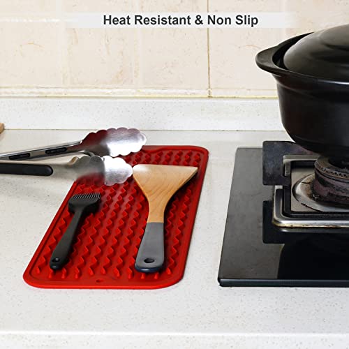 ZLR Small Dish Drying Mat (6" x 17" / 153 x 433mm) - Narrow Silicone Drainer for Kitchen Counter, Apartment & RV - Compact Sponge Holder & Sink Caddy Tray, Non-Slip Food-Grade Silicone (Lava Red) - color: Lava Red, size: 17" x 6"