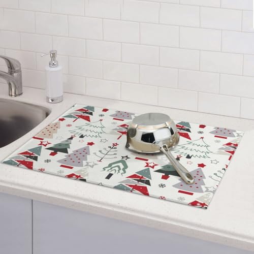 Beautiful Christmas Tree Dish Drying Mat For Kitchen Counter, Super Absorbent Microfiber Dish Drying Pad, Kitchen Gadgets For Easy Clean Multi-Use Large 18"x24" - color: Beautiful Christmas Tree