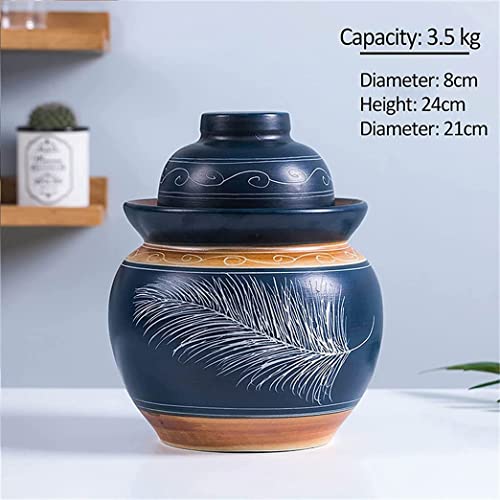 Blue Chinese Porcelain Pickle Jar - Ceramic Fermentation Crock with Water Seal Airlock Lid, Ideal for Kimchi & Sauerkraut, 3.5KG Stoneware Fermenter