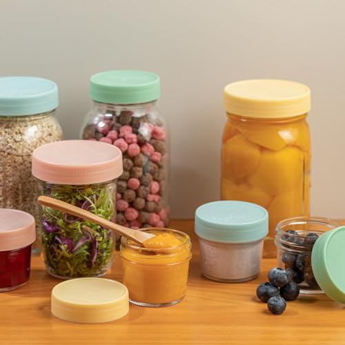 Yodecy 16 Pack Pink Plastic Mason Jar Lids,8 Wide Mouth & 8 Regular Mouth Mason Jar Lids, Fit Ball, Kerr and More, One-piece Lid without Silicone Ring(Pink) - color: Pink