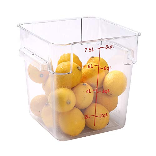 Restaurantware Met Lux 8 Quart Brine Buckets 10 Square Marinating Containers - With Volume Markers Built-In Handles Clear And Red Plastic Dough Rising Buckets Freezer-Safe Lids Sold Separately - size: 8 Quarts, style: 10 Count