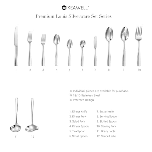 KEAWELL Premium 9.5" Louis Dinner Knives, Set of 4, Stainless Steel Dishwasher Safe, Serrated Knives (Plain) - style: Plain