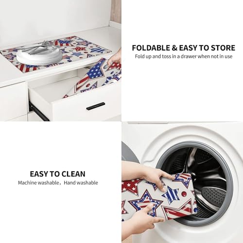 American Flag Stars Microfiber Dish Drying Mat 18x24 Inch - Absorbent Non-Slip & Quick Dry Kitchen Counter Dish Drainer Pad, Rustic Farmhouse Style - color: American Flag Stars2