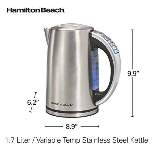 Hamilton Beach 1.7 Liter Temperature Control Electric Kettle,Water Boiler & Heater,Fast Boiling 1500 Watts,BPA Free,Cordless,Auto-Shutoff and Boil-Dry Protection,Stainless Steel (41020R),(Pack of 2) - size: 1.8 Quarts (Pack of 2)