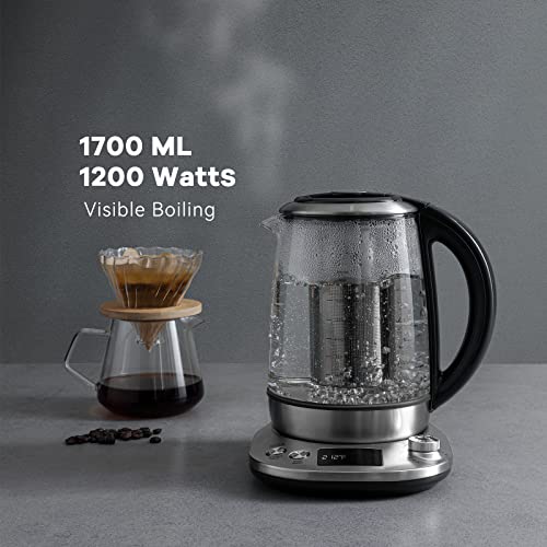 Mecity Electric Tea Kettle with Removable Infuser, 9 Preset Brewing Programs, Temperature Control, 2 Hours Keep Warm, Borosilicate Glass, 1.7 Liter, 1200W - size: 1.8 Quarts | HB-K002C