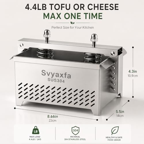 Tofu Press Stainless Steel, 304 Stainless Steel Paneer Maker & Cheese Press | Adjustable Pressure Tofu Presser for Firm & Extra Firm Tofu, Dishwasher Safe, BPA Free - size: 8.6*5.5