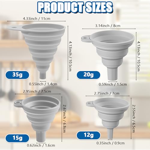 4PCS Silicone Collapsible Funnels Set for Kitchen Use Compact and Portable Liquid Transfer Tool, Collapsible Gadgets(Gray) - color: 4PCS-Gray