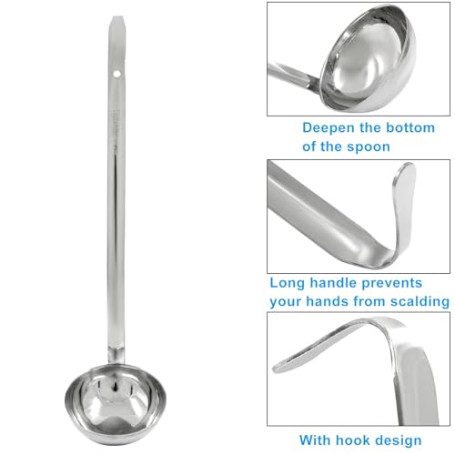 Piutouyar 3 Pcs 4 oz Soup Ladle Set, Stainless Steel Ladle with Long Hooked Handles Kitchen Cooking Serving Ladle Accessories for Cooking Soup Sauce Stews - size: 4 oz
