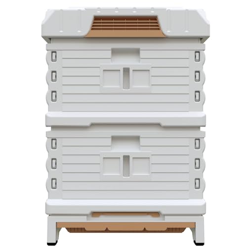 Apimaye Ergo Insulated Tan Double Brood Box Beehive Set (White Body Green Entrance)