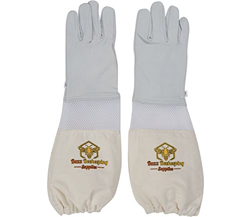 Professional Beekeeping Suit Goatskin Gloves (1 pair) and Bee Stickers Self-Supporting Fencing Veil and YKK Metal Zippers for Bee Keepers Easily Take On and Off (Large) - size: Large