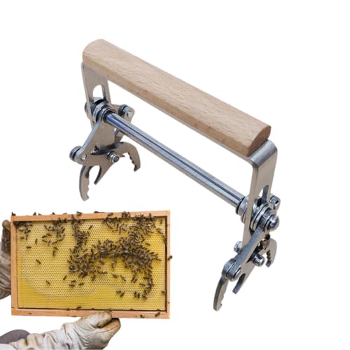 Bee Hive Frame, Hive Frame Grip, Beekeeping Frames Lifter, Stainless Steel Anti-Slip Clamp, Ergonomic Wooden Handle Design, 4.8x4.72 Inches, for Beekeeping Honey Harvest Inspection
