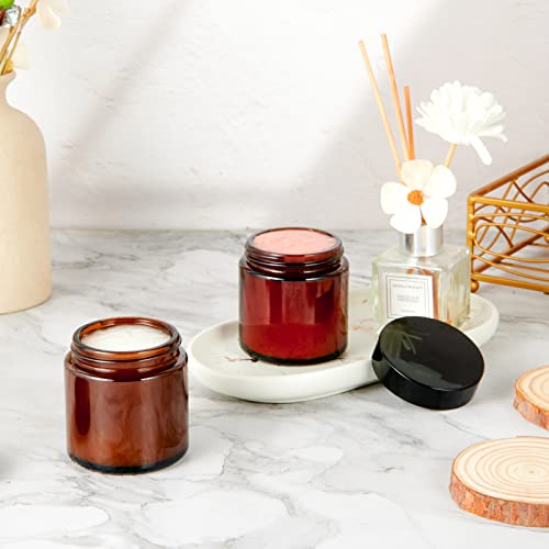 Hoa Kinh 4oz Glass Jars with Lids, 12 Pack Amber Empty Small Cosmetic jar | Airtight Leak Proof Travel Jars for Lotion Cream Lip Balm DIY Thick Glass Reusable Sample Containers with Lined Lids - color: Amber-Black Lid, size: 4oz-12pack