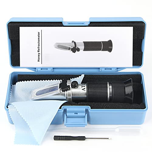 Brix Meter Refractometer, LEERCHUANG Triple Scale Honey Tester (Water Content: 12-27%, Brix: 58-92%, Be': 38-43), Handheld Brix Refractometer for Honey, Maple Syrup, Molasses & Bee Keeping - size: Brix: 58~92%