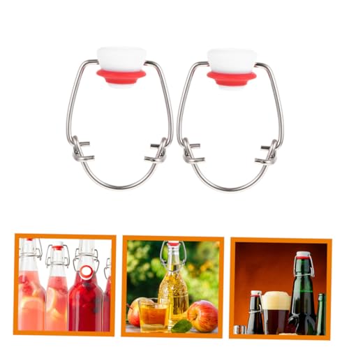 Healeved 2pcs Red Toggle Top Bottle Caps for Glass Beer Bottles Stainless Steel Flip Caps with Red Silicone Seal for Homebrewing and Craft Beer Bottling