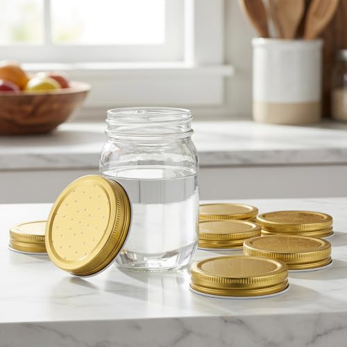 FENICAL Bee Feeder Lids for Mason Jar: 8pcs Bee Hive Entrance Feeder Lids Beehive Water and Sugar Dispenser Honeybee Beekeeping Feeding Accessories for Outdoor Beehives. 2.87 * 0.59 Inch (Gold)