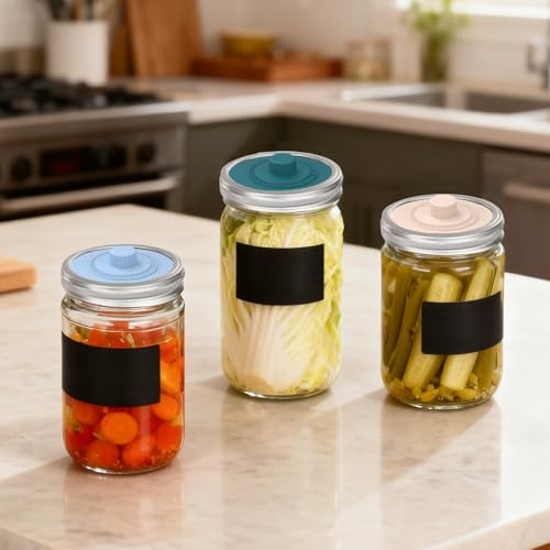 4 Pcs Silicone Fermentation Lid,Waterless Airlock Fermentation Tops Mason Jar Lid Fermenter Caps,Reusable Fermenter Cap with Date Tracker - Fermentation Jar Not Included