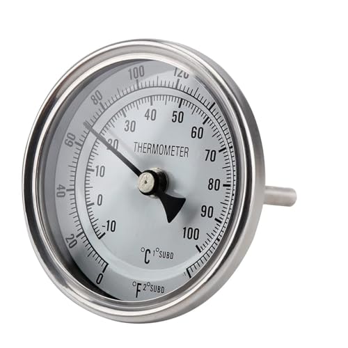 3" Dial 2" Probe FERRODAY 1/2 NPT Stainless Steel Dial Thermometer 1/2 NPT Homebrew Kettle Thermometer Weldless w/O-Rings 0-220ºF Kettle Stainless Steel Brew Pot Thermometer