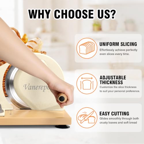 vanerepok Manual Bread Slicer Adjustable Thickness for Homemade Sourdough | Hand Crank Bread Cutter with Scale & Stable Suction Cups & Wood Base for Even Slicing Perfect Baking Gift for Home Bakers - color: White