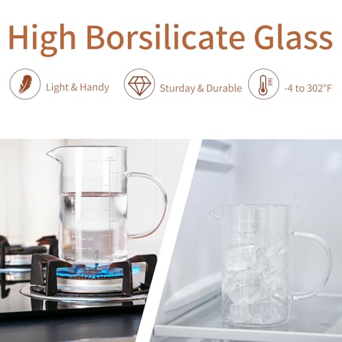 FrutPunch Glass Measuring Cup, 500ML (18OZ, 2 Cups), with Three Scales and V-Shaped Mouth Measuring Cup, High Borosilicate Glass Liquid Measuring Cups, Suitable for Kitchen and Restaurant. - size: 18OZ
