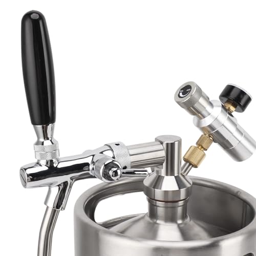 Portable Beer Growler, 5L Stainless Steel Mini Keg with Dispense Tap and Pressure Regulator for Homebrew Craft Beer, Draft Dispenser System for Home