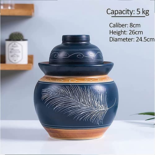 Blue Traditional Chinese Porcelain Pickle Jar, Ceramic Fermentation Crock Pickling Pot,Fermenting Jar With Water Seal Airlock Lid Stoneware Fermenter for Kimchi Saue 5KG