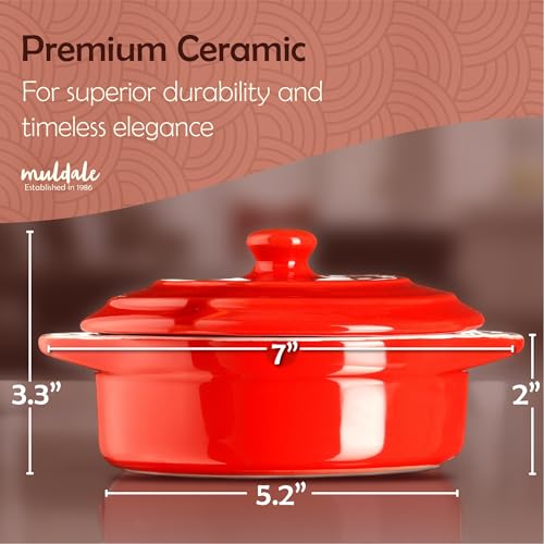 Muldale Brie Baker with Lid and Spreader - Camembert Baker Crock in Red | Free from Lead Ceramic Baking Dish - 5.5” - Fits Standard Camembert Wheel - color: Red