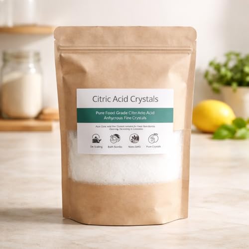 Citric Acid 1.3kg 100% Pure Food Grade – 100% Anhydrous Citric Acid Fine Crystals | Natural Sour Powder for Food, Cleaning, Descaling, Preservation & DIY Projects | Handy Re-Sealable Pouch