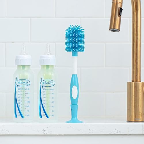 Dr. Brown's Baby Bottle Drying Tower, Stand-Up Drying Rack with Soft Touch No Scratch Baby Bottle Cleaning Brush, Blue