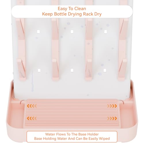 SuoXing Baby Bottle Drying Rack Space Saving,BPA Free Countertop Vertical Bottle Rack Dryer & Holder for Baby,Large Baby Bottle Station Organizer and Stand for Brushes,Pacifiers,Breast Pump,Dish,Pink - color: Pink