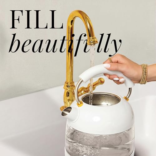 White Electric Tea Kettle with Temperature Control - 1500W Fast Hot Water Boiler and Warmer - White and Gold Electric Kettle with Keep Warm Function, BPA-Free Glass Body, Stylish Design, Auto Shut-Off - color: White