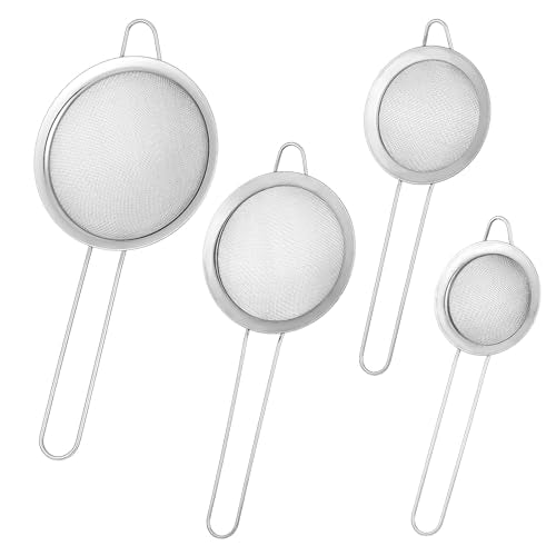 4 Pcs Stainless Steel Fine Mesh Strainer 4 Sizes Small Sieves with Handles Versatile Kitchen Strainer for Steeping Loose Leaf Tea Straining Cocktail Juice and Sifting Flour Sugar