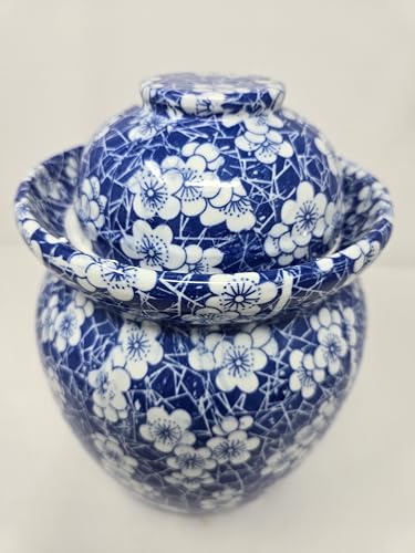 Porcelain Pickling Jar with 2 Lids Fermenting Pickling Kimchi Crock Food Storage Blue Cherry Blossom (12 IN) - size: 12 IN