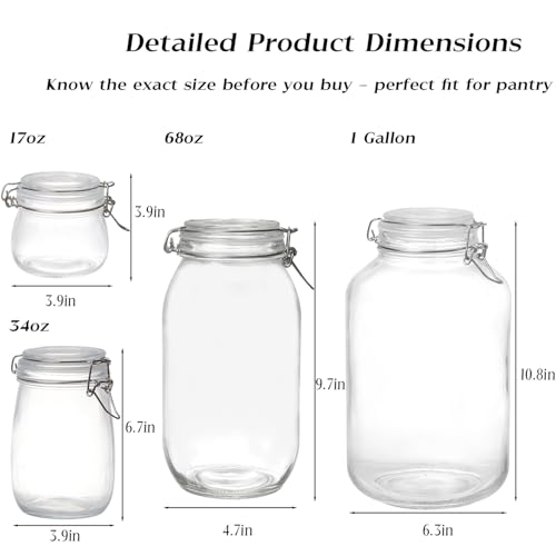 BJONKZ 1 Pack 1 Gallon Glass Jars with Airtight Lids – Food Storage Containers with Preserving Seal Wire Clip Fatening, Glass Canisters for Kitchen Canning Flour, Cereal, Sugar, Beans (1 Gallon*1) - size: 1 Gallon*1