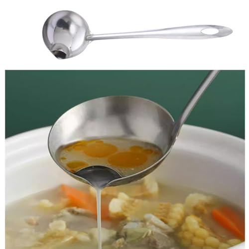 3 Pack Soup Ladle Fat Separator Stainless Steel Ladle with Pour Spout Oil Separator Soup Spoon Grease Strainer Serving Spoon Gravy Pouring Ladles for Soups Stocks Sauces Broth Drippings