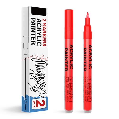 Acrylic Paint Pens Waterproof Markers 2 Red Permanent Marker Pens Acrylic Pens for Rock Painting Glass Stone Ceramic Metal Fabric Pebble Painting pens Craft Supplies - color: Red