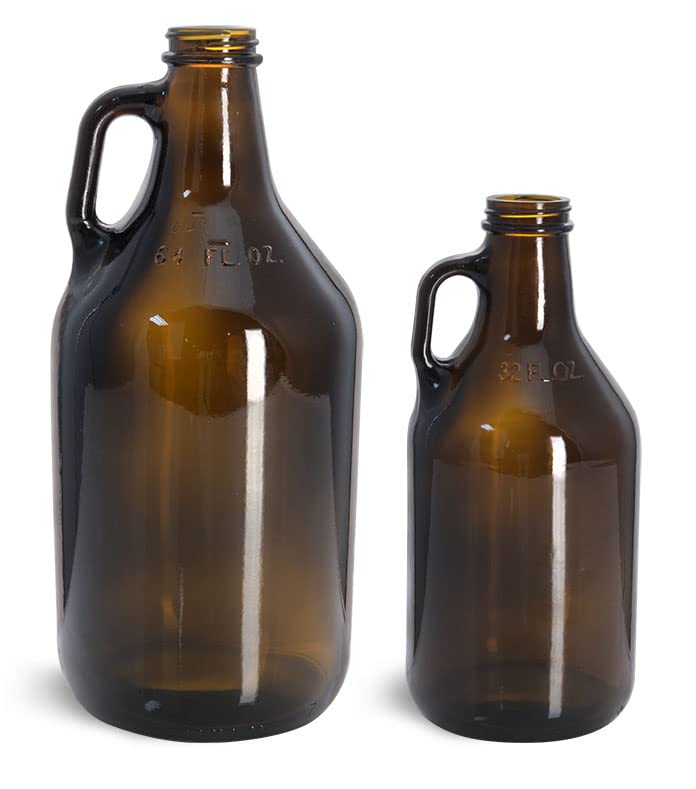 64 oz Round Growler Jugs (Bulk), Caps NOT IncludedAmber Glass